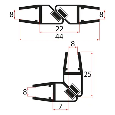 Gelco Set magnetických těsnění 45°pro sklo 8/8mm , 2000mm, černá