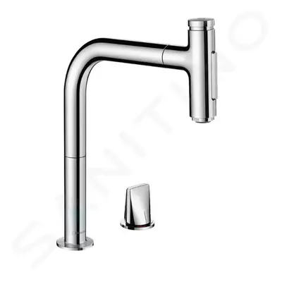 Hansgrohe 73819000 - Dřezová baterie Metris Select s výsuvnou sprškou, 2-otvorová instalace, chr