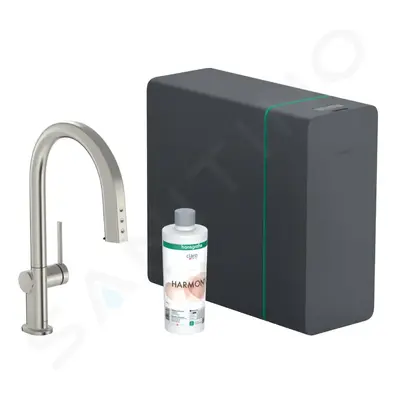 Hansgrohe 76836800 - Dřezová baterie s výsuvnou koncovkou, SodaSystem, sBox, vzhled nerezu