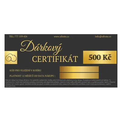 Dárkový Certifikát Barva: Zlatá - Tmavá, Hodnota: 500