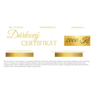 Dárkový Certifikát Barva: Zlatá - Světlá, Hodnota: 2000