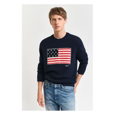 SVETR GANT FLAG INTARSIA C-NECK EVENING BLUE