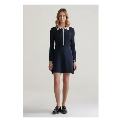 ŠATY GANT CONTRAST RIBBED KNITTED DRESS EVENING BLUE