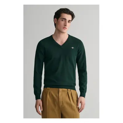 SVETR GANT CLASSIC COTTON V-NECK TARTAN GREEN