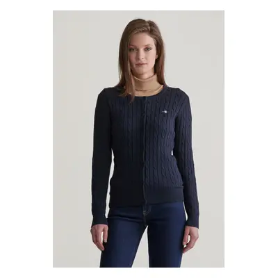 SVETR GANT STRETCH COTTON CABLE CARDIGAN EVENING BLUE