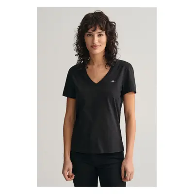 TRIČKO GANT REG SHIELD SS V-NECK T-SHIRT BLACK