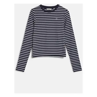 TOP GANT SHIELD SLIM RIBBED STRIPED TOP EVENING BLUE