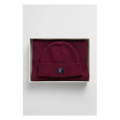 SET ČEPICE A ŠÁLA GANT LABEL BEANIE SCARF GIFT SET WINE RED