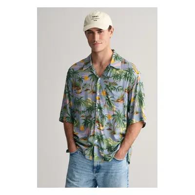 KOŠILE GANT REL VISCOSE HAWAII PRINT SS SHIRT DOVE BLUE