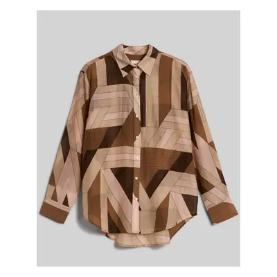 HALENKA GANT REL LETTERS PRINT COT SILK SHIRT ROASTED WALNUT