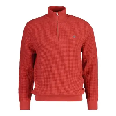 SVETR GANT TEXTURED COTTON HALF ZIP BRICK RED