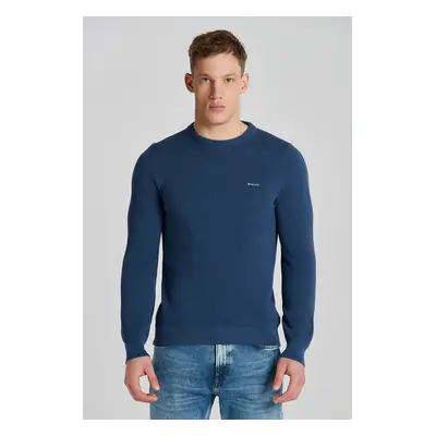 SVETR GANT COTTON PIQUE C-NECK DUSTY BLUE SEA