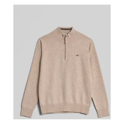 SVETR GANT SHIELD COTTON HALF ZIP LIGHT BEIGE MELANGE