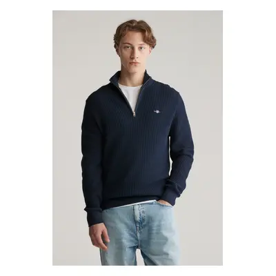 SVETR GANT TEXTURED COTTON HALF ZIP EVENING BLUE