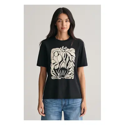 TRIČKO GANT REL PALM PRINT SS T-SHIRT BLACK