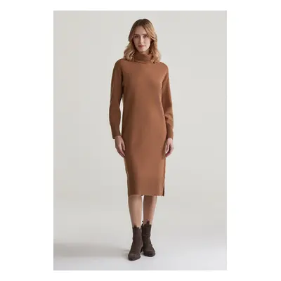 ŠATY GANT HERRINGBONE DETAIL ROLLNECK DRESS CACAO