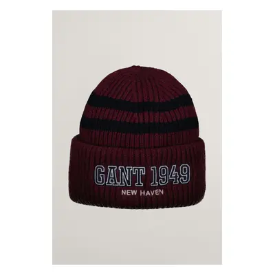 ČEPICE GANT GANT STRIPED KNITTED BEANIE WINE RED