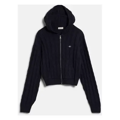 KARDIGAN GANT SHIELD CROPPED CABLE ZIP HOODIE EVENING BLUE