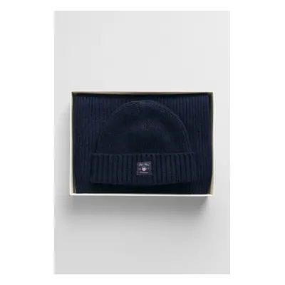 SET ČEPICE A ŠÁLA GANT LABEL BEANIE SCARF GIFT SET EVENING BLUE