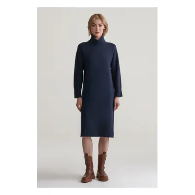 ŠATY GANT HERRINGBONE DETAIL ROLLNECK DRESS EVENING BLUE