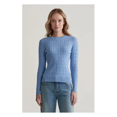 SVETR GANT STRETCH COTTON CABLE C-NECK EVENING BLUE