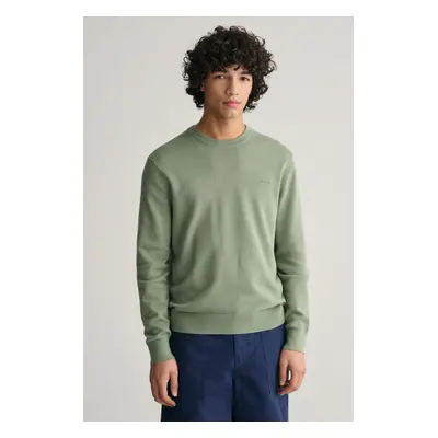 SVETR GANT TEXTURED COTTON C-NECK KALAMATA GREEN