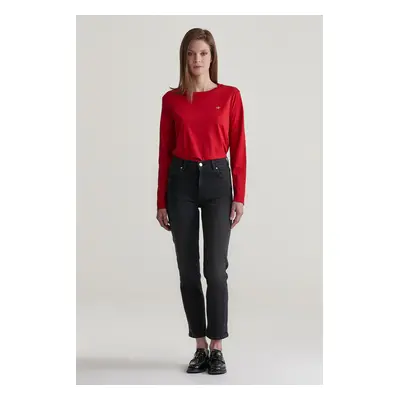 DŽÍNY GANT BLACK CROPPED SLIM JEANS BLACK WORN IN