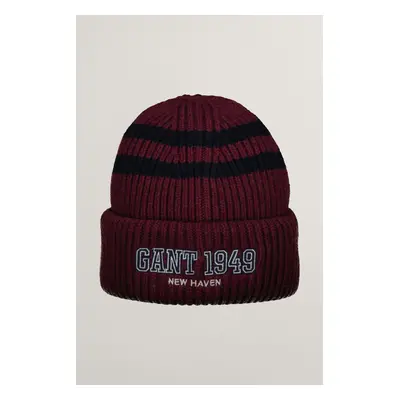 ČEPICE GANT STRIPED KNITTED BEANIE WINE RED