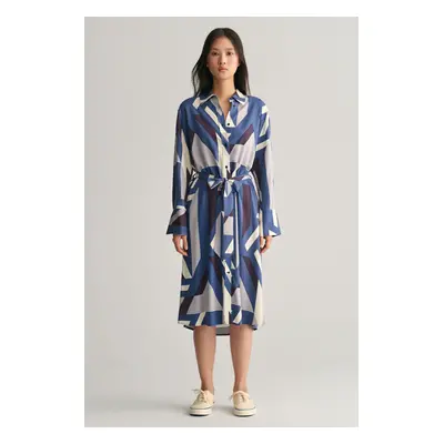 ŠATY GANT RELAXED LETTERS PRINT SHIRT DRESS DUSTY BLUE SEA