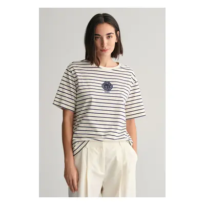 TRIČKO GANT REL STRIPED MONOGRAM SS T-SHIRT CREAM