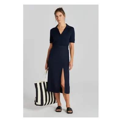 SUKNĚ GANT REL MIDI LINEN BLEND SKIRT EVENING BLUE