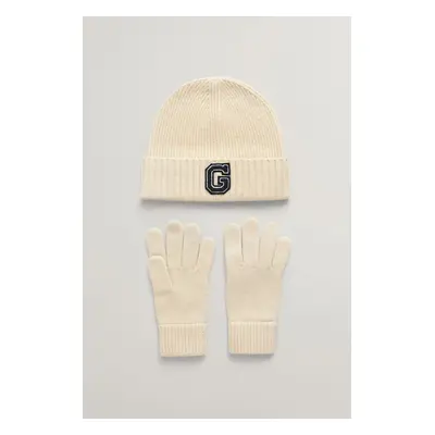 SET ČEPICE A RUKAVICE GANT G BEANIE & GLOVES GIFT SET CREAM