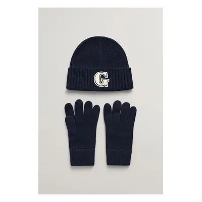 SET ČEPICE A RUKAVICE GANT G BADGE BEANIE & GLOVES GIFT SET MARINE