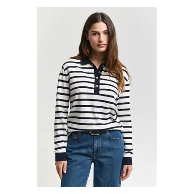 POLOKOŠILE GANT BRETON STRIPE LS PIQUE POLO CREAM