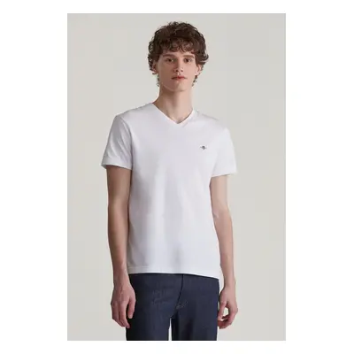 TRIČKO GANT SLIM SHIELD V-NECK T-SHIRT WHITE