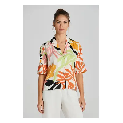 KOŠILE GANT REL PALM PRINT SS LINEN SHIRT MEDAL YELLOW