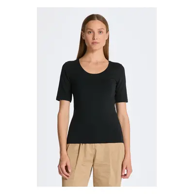 TRIČKO GANT SLIM COT/ELA SS SCOOP NECK TOP BLACK