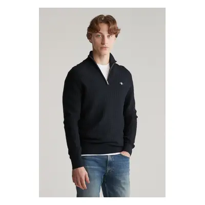 SVETR GANT COTTON TEXTURED HALF ZIP BLACK