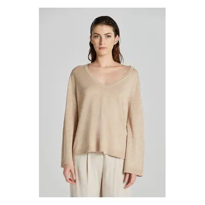 SVETR GANT LINEN BLEND V-NECK DRY SAND