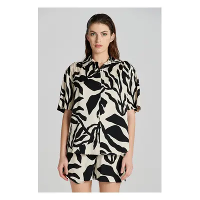 HALENKA GANT REL PALM PRINT SS SHIRT SOFT OAT