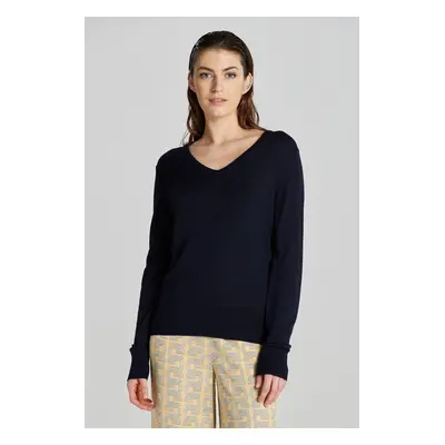 SVETR GANT FINE KNIT V-NECK EVENING BLUE