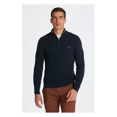 SVETR GANT COTTON PIQUE HALFZIP EVENING BLUE