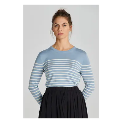 SVETR GANT FINE KNIT STRIPED C-NECK DOVE BLUE