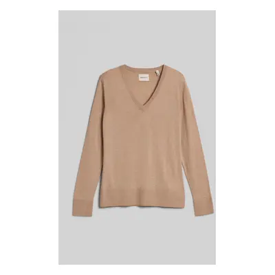 SVETR GANT FINE KNIT V-NECK DRY SAND