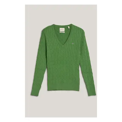 SVETR GANT STRETCH COTTON CABLE V-NECK DUSTY GREEN