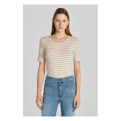 TRIČKO GANT SLIM STRIPED 1X1 RIBBED SS T-SHIRT DRY SAND