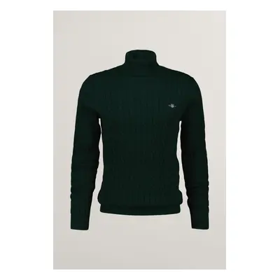 ROLÁK GANT COTTON CABLE TURTLE NECK TARTAN GREEN