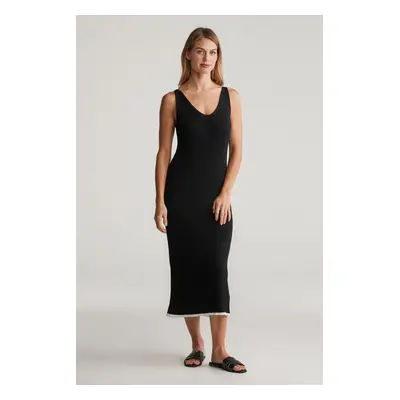 ŠATY GANT CONTRAST RIBBED KNIT STRAP DRESS BLACK