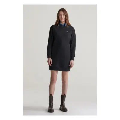 ŠATY GANT REL SHIELD C-NECK SWEAT DRESS BLACK