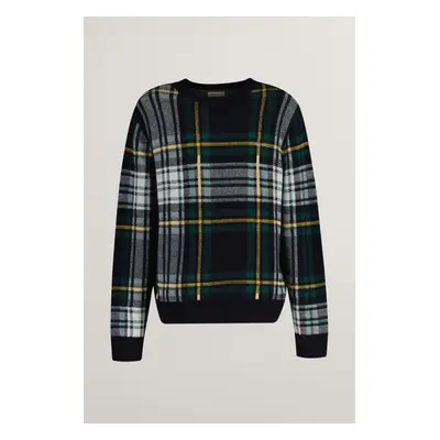 SVETR GANT CHECKED KNITTED C-NECK NAVY